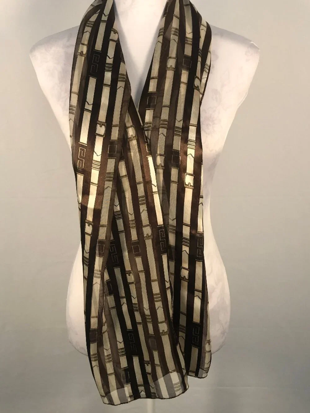 Vintage Metallic Geometric Chiffon Scarf — Korea Made | Quiet Luxury Sheer State
